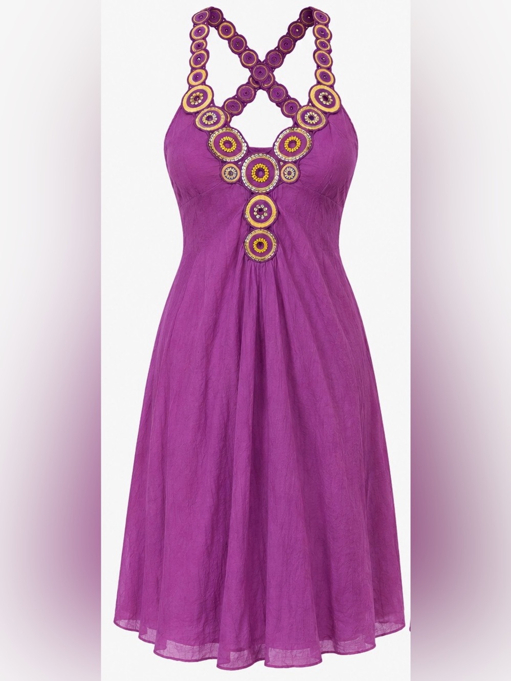 Catherine Malandrino Women’s Purple Embroidered Circle-Accent Silk Dress